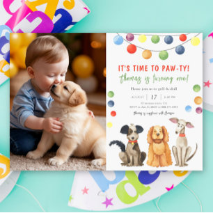 Invitation Watercolor Chien Anniversaire de enfant Party