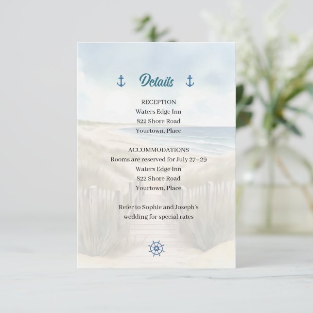 Invitation Watercolor Coastal New England Wedding Insert (Debout devant)
