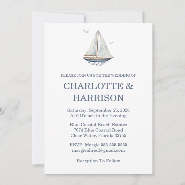 Invitation Watercolor Coastal Seascape Wedding (Devant)