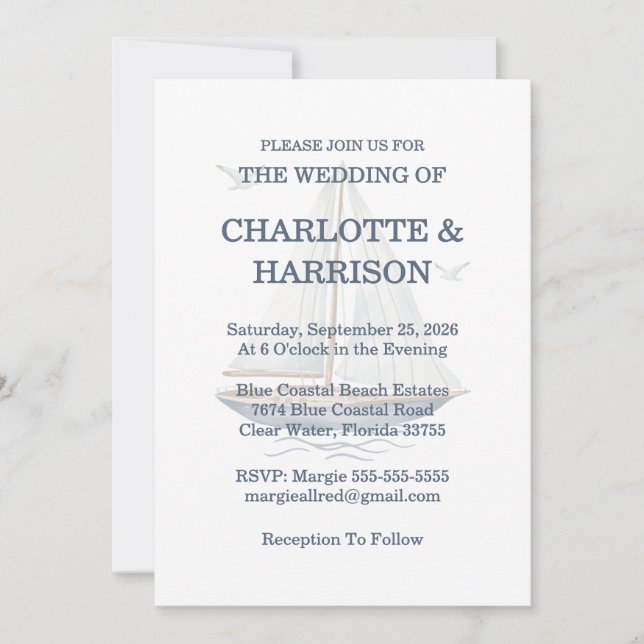 Invitation Watercolor Coastal Seascape Wedding (Devant)
