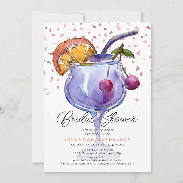Invitation  Watercolor Cocktail Confetti Bridal Shower  (Devant)