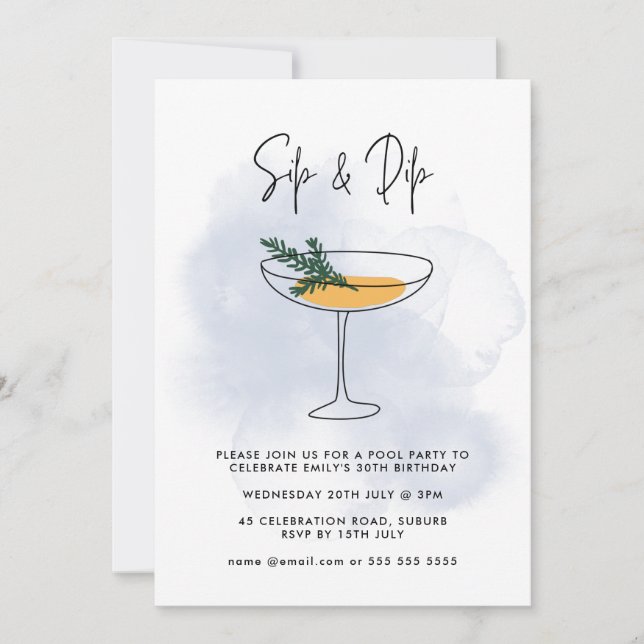 Invitation Watercolor Cocktail Pool Party 30e anniversaire (Devant)