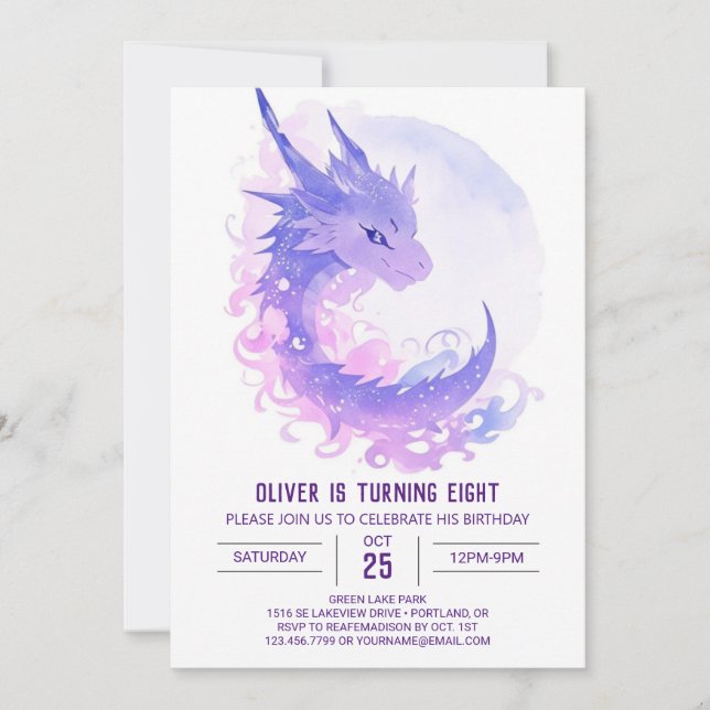 Invitation Watercolor Custom Dragon Anniversaire (Devant)