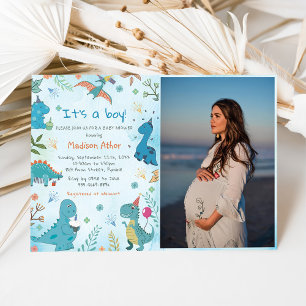 Invitation Watercolor Cute Dinosaur Boy Baby shower Photo