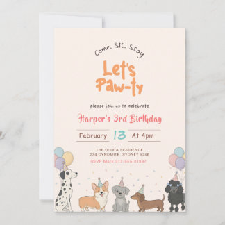 Invitation Watercolor Cute Puppy Dog Pet Birthday Party