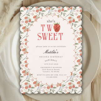 Invitation Watercolor Cute Raspberry Two Sweet 2nd Birthday