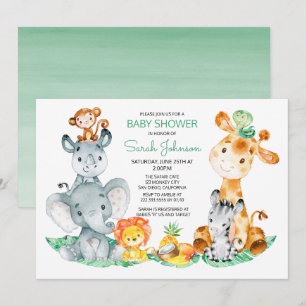 Invitation Watercolor Cute Safari Jungle Baby shower
