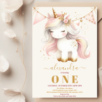 Watercolor Cute unicorne heureux 1er anniversaire