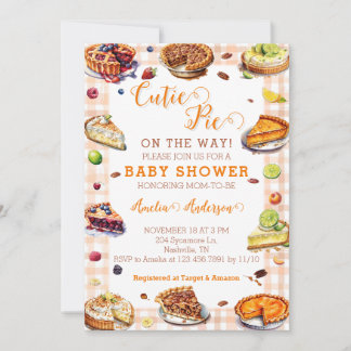 Invitation Watercolor Cutie Pie Orange En vichy Baby shower