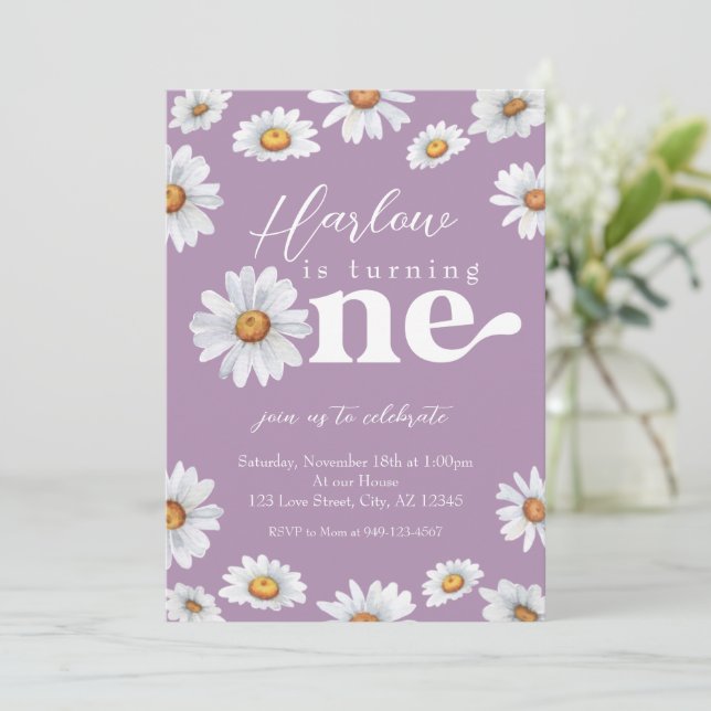 Invitation Watercolor Daisy Invitat d'anniversaire d'une fill (Debout devant)