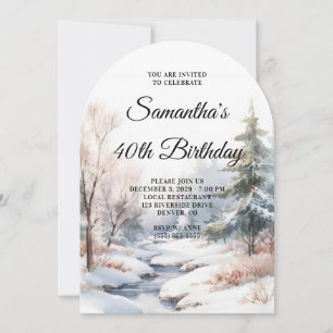 Invitation Watercolor de la forêt d'hiver Photo 40e anniversa