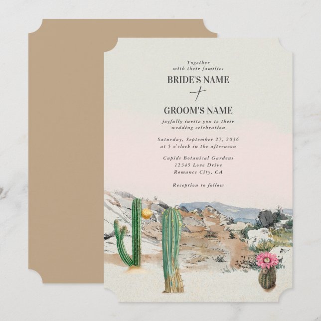 Invitation Watercolor Desert Cactus Boho Wedding (Devant / Derrière)