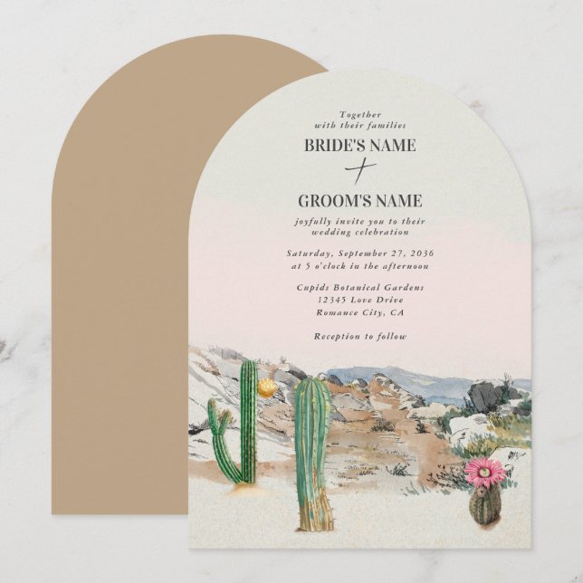 Invitation Watercolor Desert Cactus Boho Wedding (Devant / Derrière)