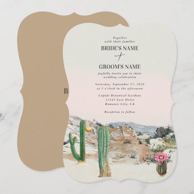 Invitation Watercolor Desert Cactus Boho Wedding (Devant / Derrière)