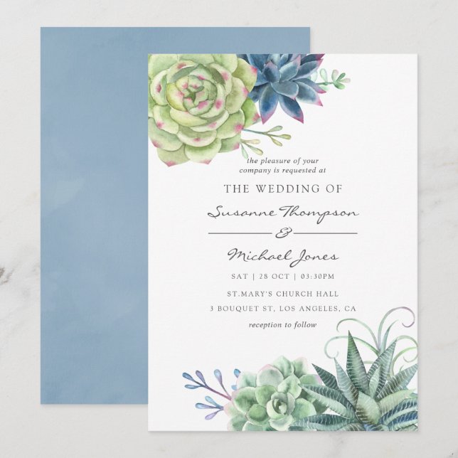 Invitation Watercolor Desert Cactus Succulents Mariage (Devant / Derrière)