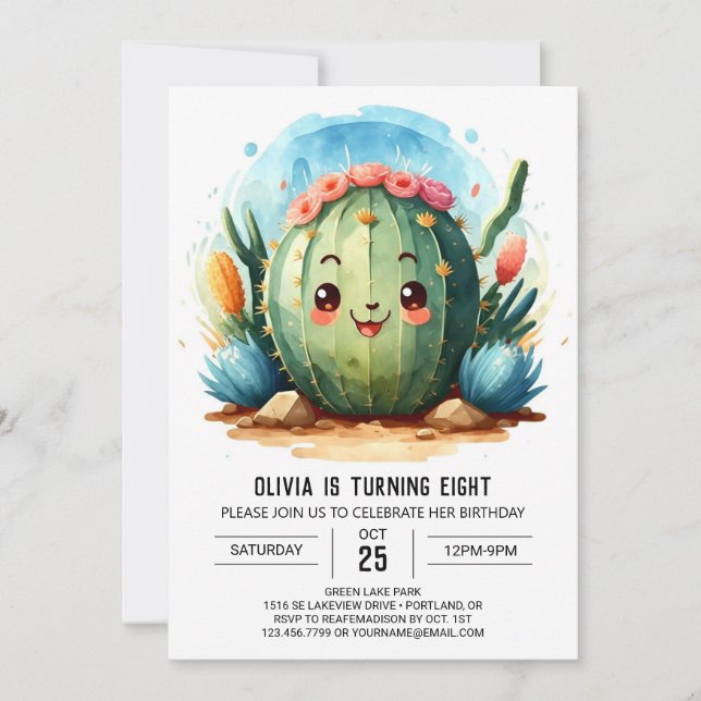 Invitation Watercolor Desert Chic Cactus Boy Birthday (Devant)
