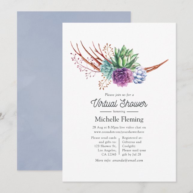 Invitation Watercolor Desert Succulents Baby shower virtuel (Devant / Derrière)