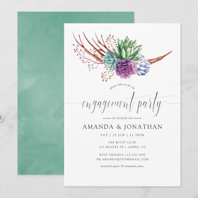 Invitation Watercolor Desert Succulents Partie d'engagement (Devant / Derrière)