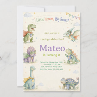 Invitation Watercolor Dinosaur Superhero Birthday