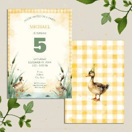 Invitation Watercolor Duck Teal, Yellow Birthday Party