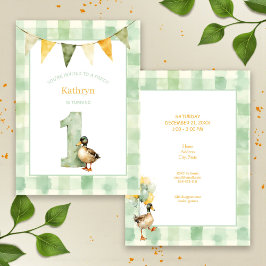 Invitation Watercolor Duck Teal, Yellow First Birthday Party