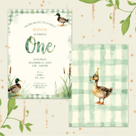 Invitation Watercolor Duck Teal, Yellow First Birthday Party