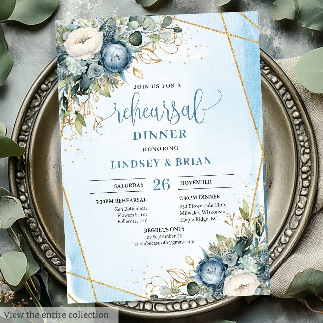 Invitation Watercolor Dusty Blue Eucalyptus Rehearsal Invite (Watercolor Dusty Blue Eucalyptus Rehearsal Invite)