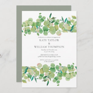 Invitation Watercolor Eucalyptus Green Engagement Party