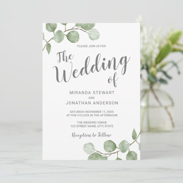Invitation Watercolor Eucalyptus Greenery Wedding (Debout devant)