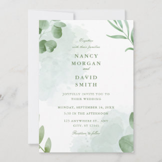 Invitation Watercolor Eucalyptus Leaves Greenery Wedding 