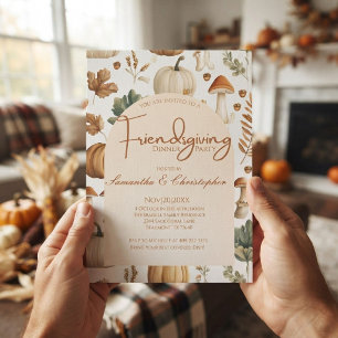 Invitation Watercolor Fall citrouille champignon Friendsgivin