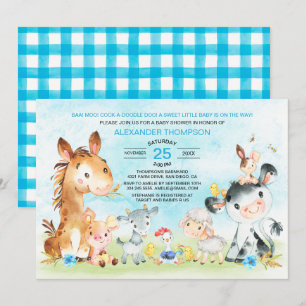 Invitation Watercolor Farm Animaux Baby shower garçon