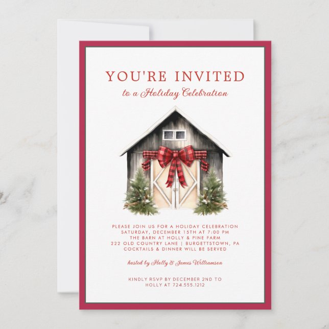 Invitation Watercolor Festive Christmas Tree Holiday Party  (Devant)