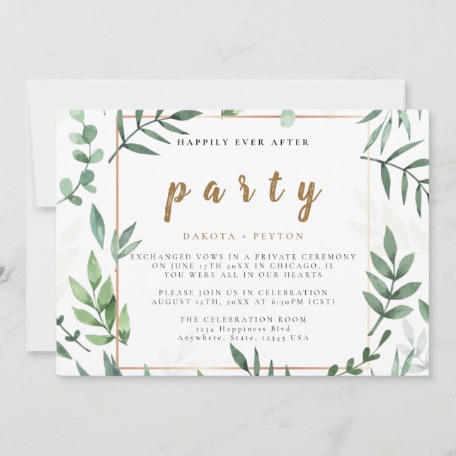 Invitation Watercolor Feuilles 10b Mariage Elopement Party (Devant)