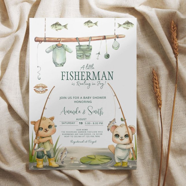 Invitation Watercolor Fishing Baby shower garçon (Créateur téléchargé)