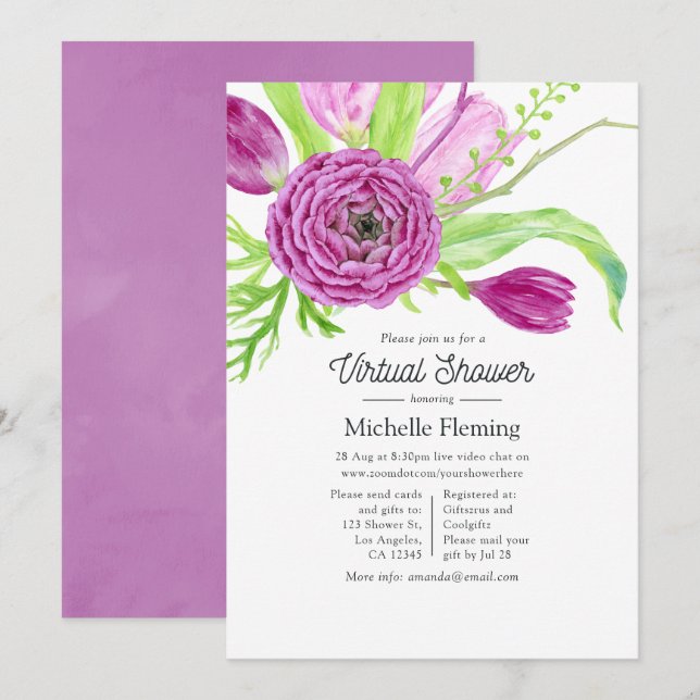 Invitation Watercolor Floral Baby shower virtuel (Devant / Derrière)