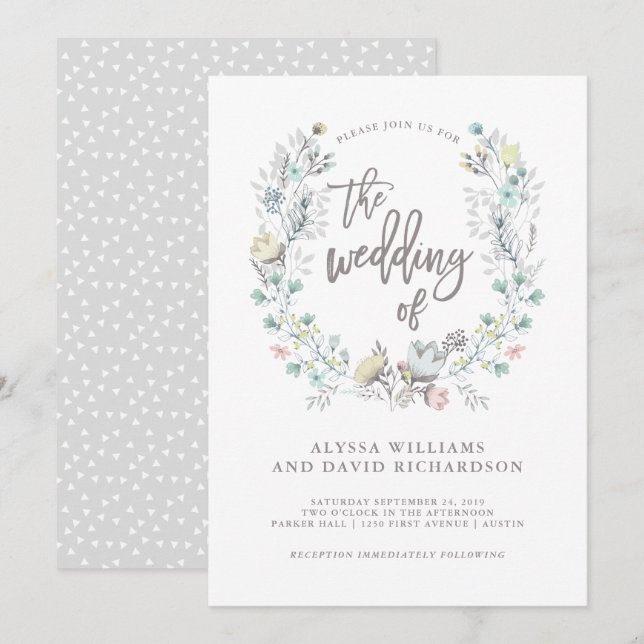 Invitation Watercolor Floral Botanique Wreath | MARIAGE (Devant / Derrière)
