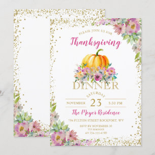 Invitation Watercolor Floral Citrouille Thanksgiving Invitati