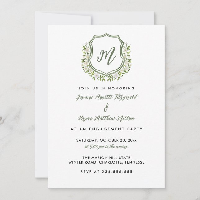 Invitation Watercolor Floral Crest Engagement (Devant)