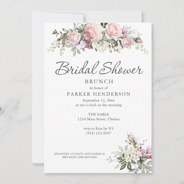 Invitation Watercolor Floral Greenery Brunch nuptial (Devant)