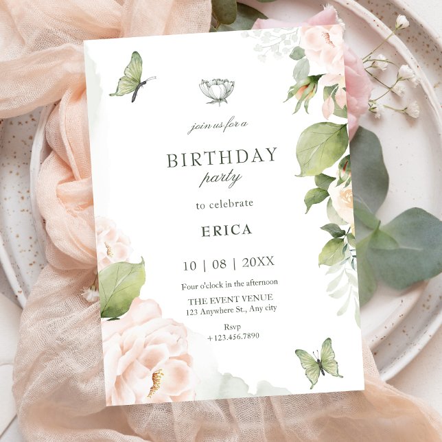 Invitation Watercolor floral leaves birthday (Créateur téléchargé)