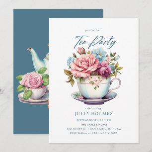 Invitation Watercolor Floral Teacup Tea Party