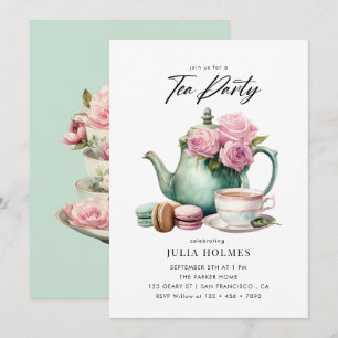 Invitation Watercolor Floral Teacup Tea Party