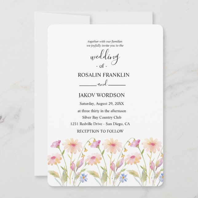 Invitation watercolor floral wedding  (Devant)