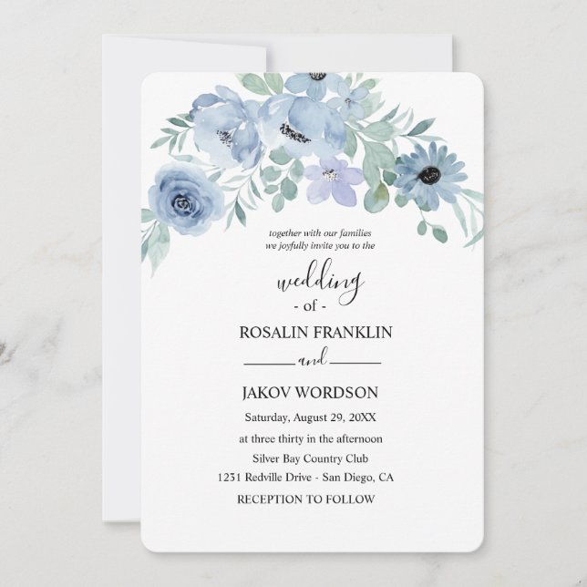 Invitation watercolor floral wedding  (Devant)