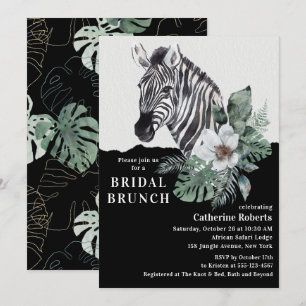 Invitation Watercolor Floral Wild Zebra Bridal Brunch