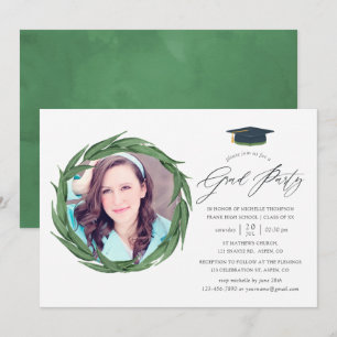 Invitation Watercolor Forest Green Graduation Party
