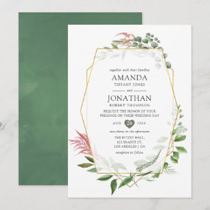 Invitation Watercolor Forest Herbarium Mariage géométrique