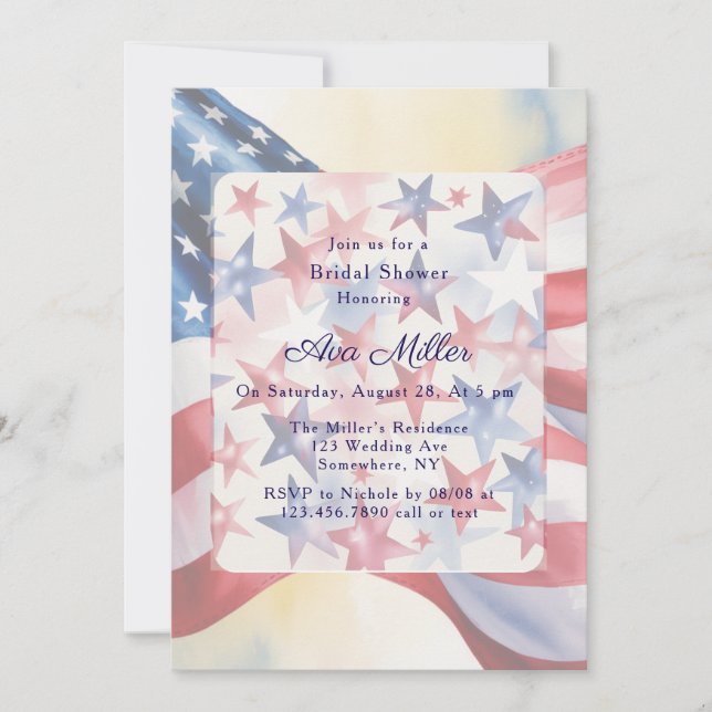 Invitation Watercolor Fourth Of July Bridal Shower (Devant)