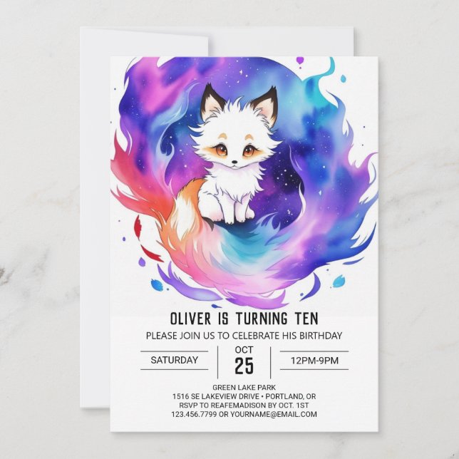 Invitation Watercolor Fox Adventure Anniversaire (Devant)